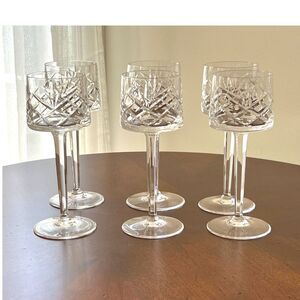 Cristal De Sevres French Crystal Hock Wine Glasses Set of 6 Vintage Paneled Stem